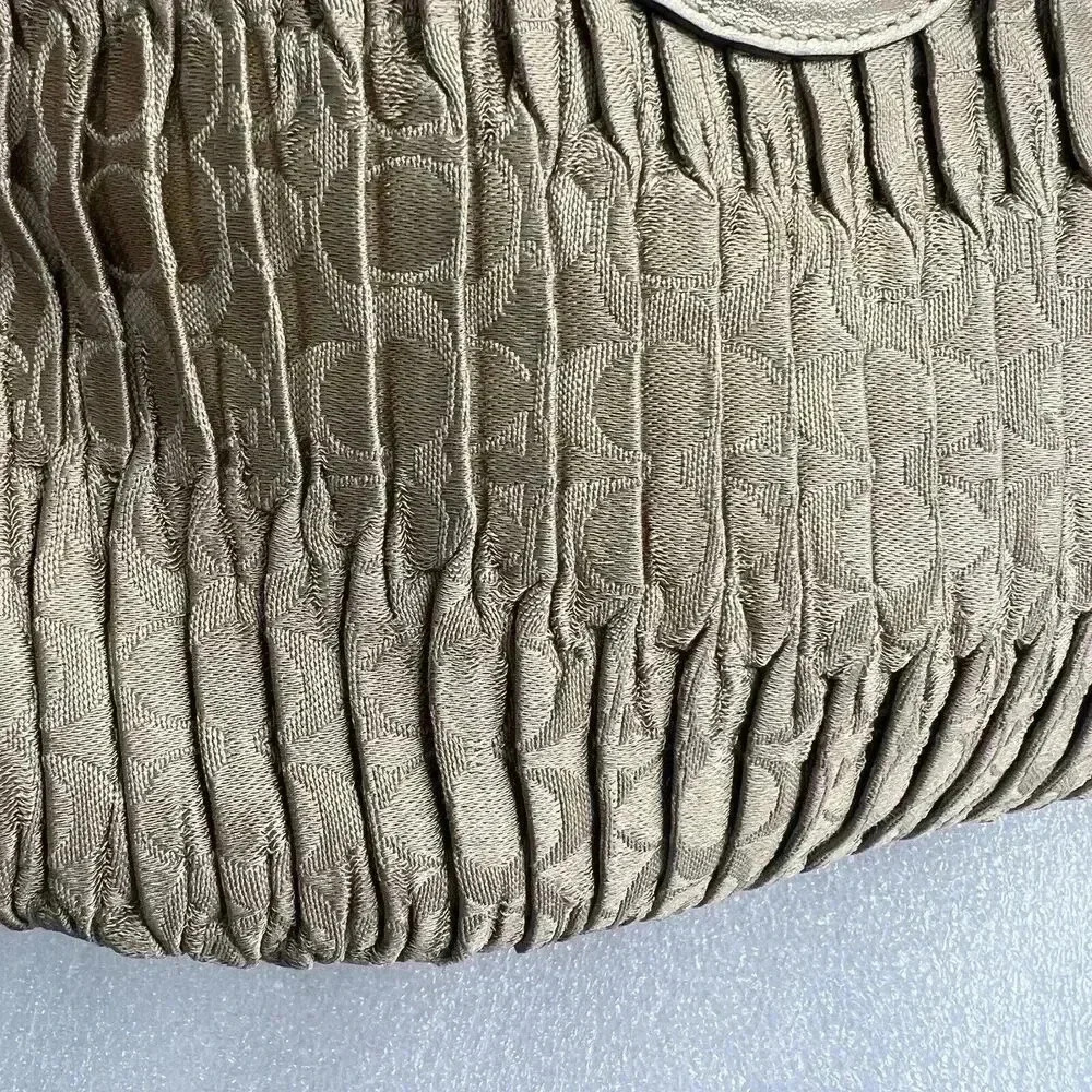 COACH Signature Madison Gold Gathered Pleated Leather‎ Strap Handbag Wristlet - Picture 11 of 13